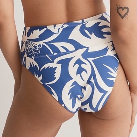 Madewell Second Wave Blue White Floral High Cheeky Bikini Bottom Swim Small NWT - Picture 8 of 8